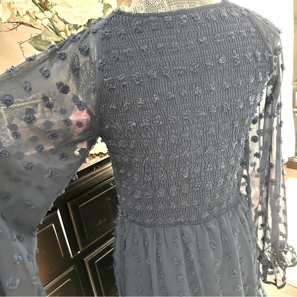 BTFBM Navy Swiss Dot Smocked Dress M - Picture 6 of 12
